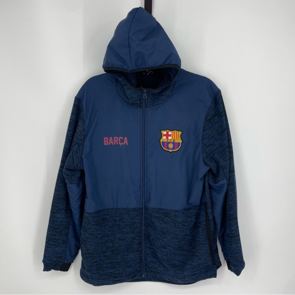 FCB‎ FC Barcelona Zip Up Hooded Jacket Size Medium Blue soccer futbol club - Picture 1 of 10